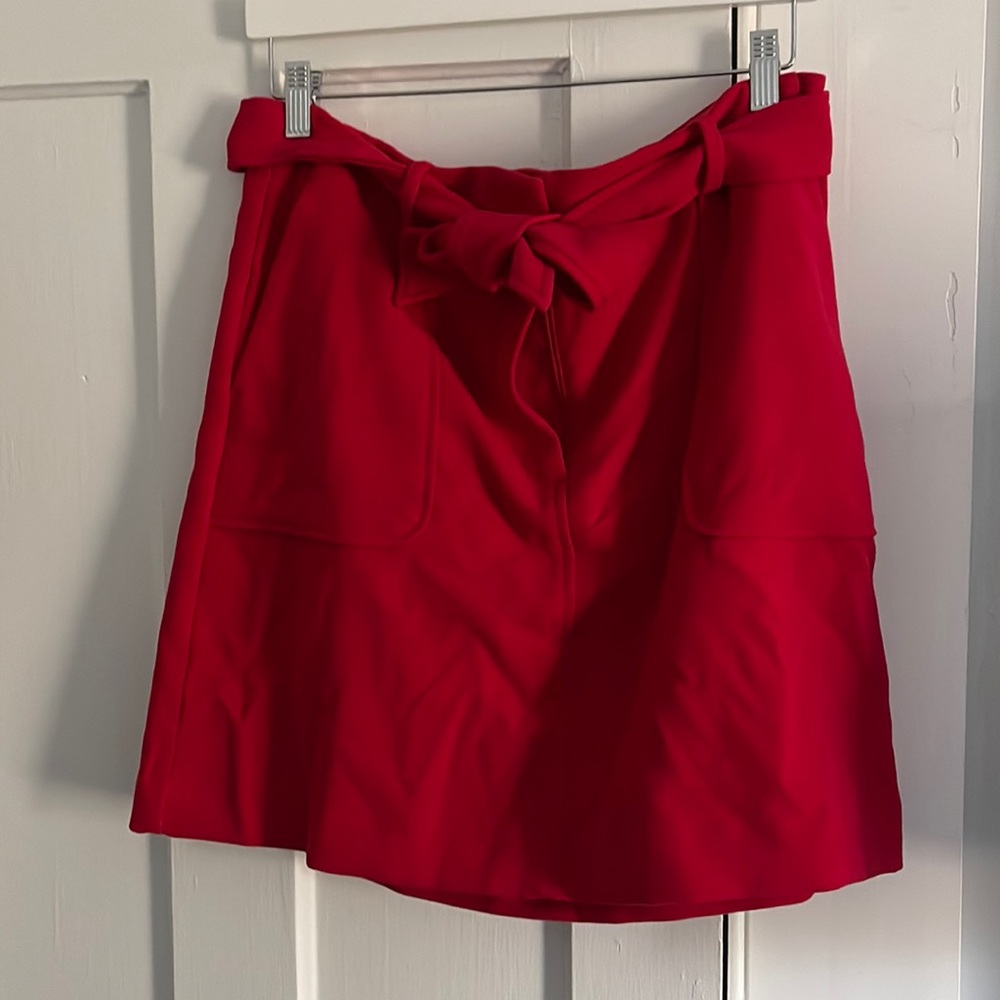 Red LOFT mini skirt with belt detail and pockets